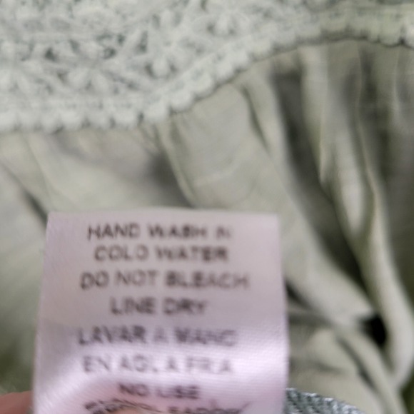 Entro Sage Green Dress L Crochet Detail Sleeveless Casual Mini Boho Cottage Core - Picture 7 of 7